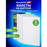 Холст для рисования Brauberg на картоне маленький 20x30 см набор 5 штук