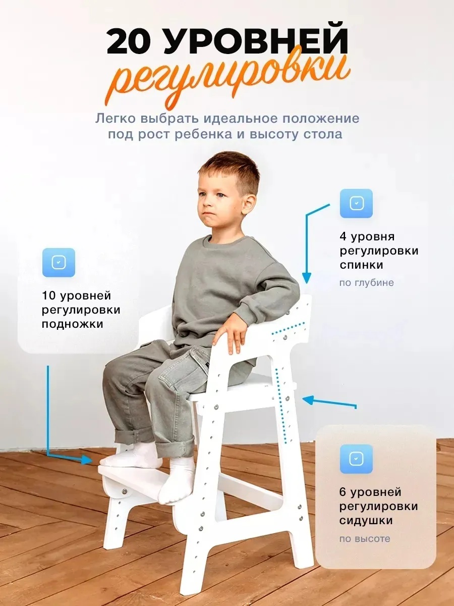 Стульчик для кормления Klikkin с мягким сиденьем белый - фото 4