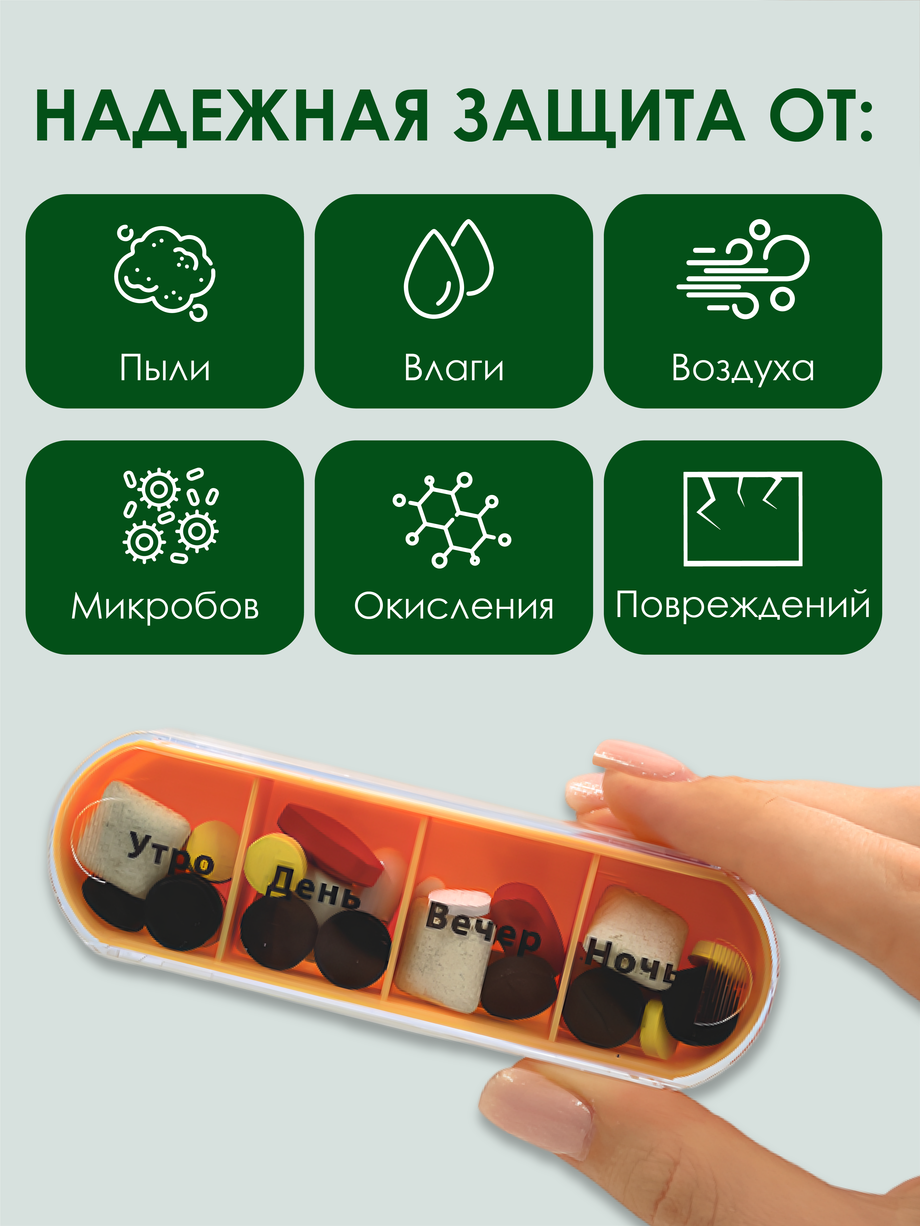 Таблетница на неделю AXLER 4 приема, бокс для лекарств контейнер для таблеток кейс органайзер для витаминов - фото 5
