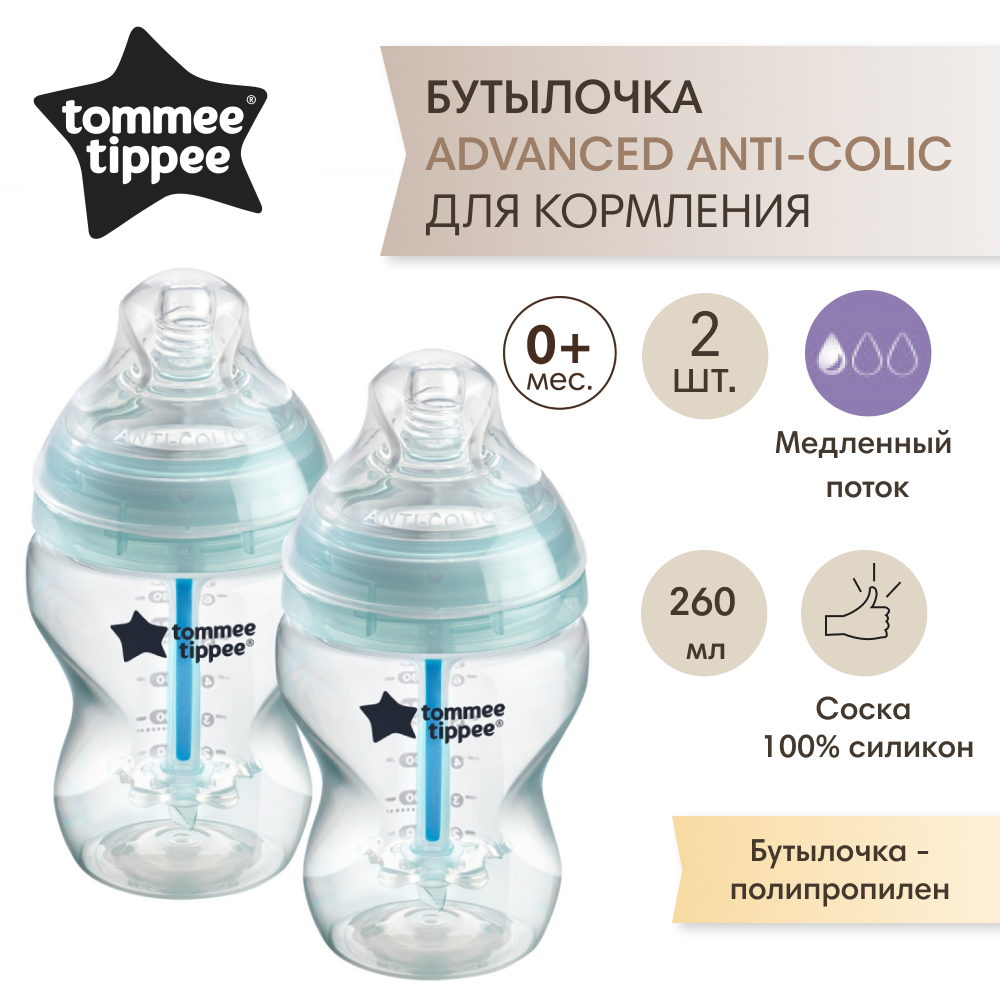 Бутылочка Tommee tippee Anti-Colic 260 мл 2 шт. в ассортименте - фото 4