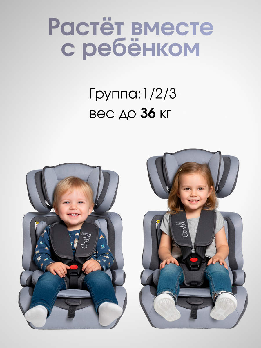 Автокресло Costa HC-01 1/2/3 (9-36 кг) серый - фото 4
