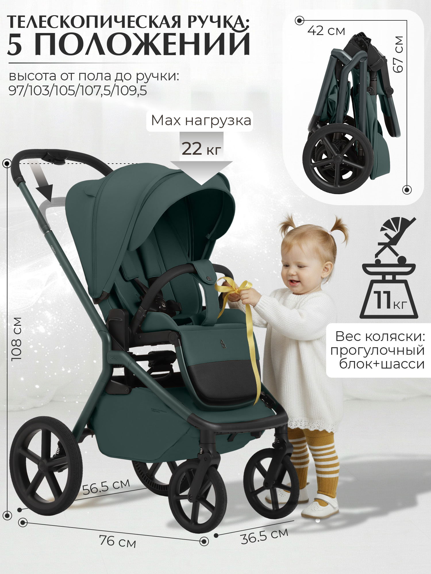 Коляска прогулочная Sweet Baby Orso Emerald зеленый - фото 4