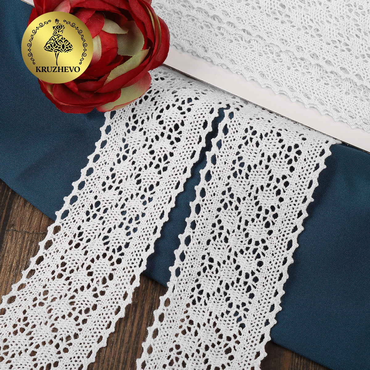 Кружево вязаное хлопковое KRUZHEVO 60мм цв.белый уп.10м - фото 1