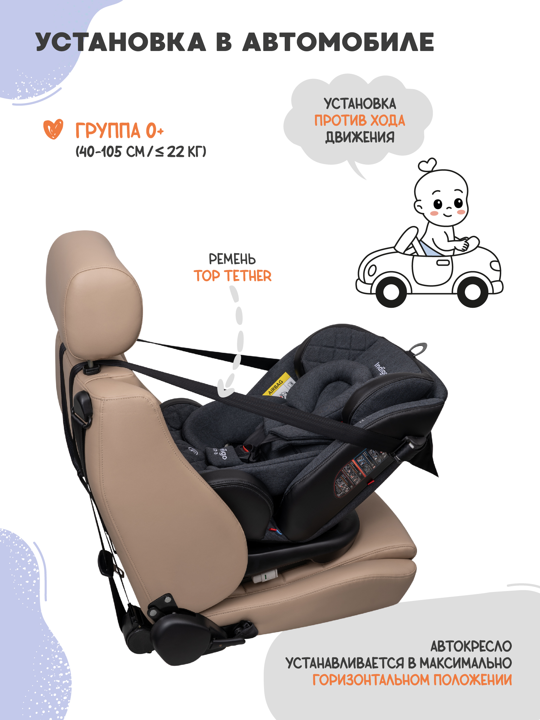 Автокресло Indigo Aero, темно-серый лен Isofix 0+/1/2/3 (0-36 кг) - фото 10
