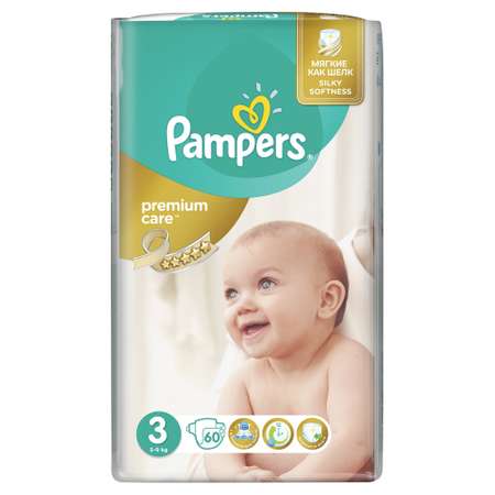 Подгузники Pampers Premium Care 3 (5-9 кг) 60 шт.