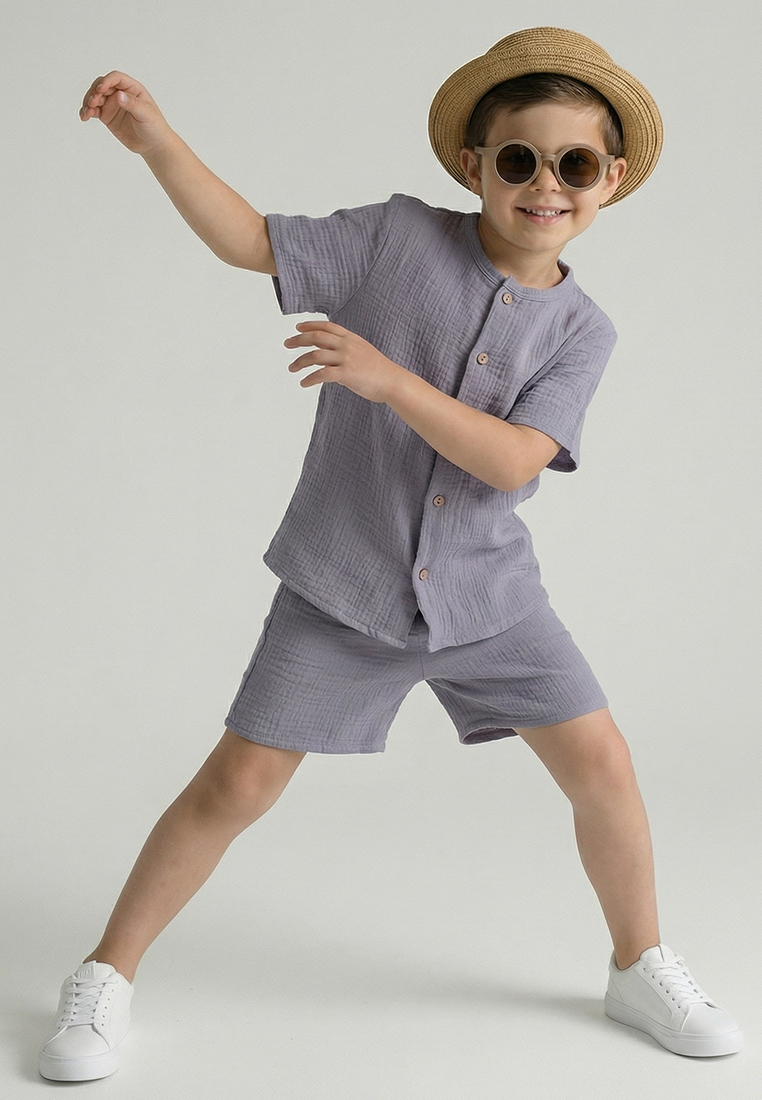 Изображение товара Ясельный комплект для малышей YOULALA 110 из хлопка муслин рубашка и шорты