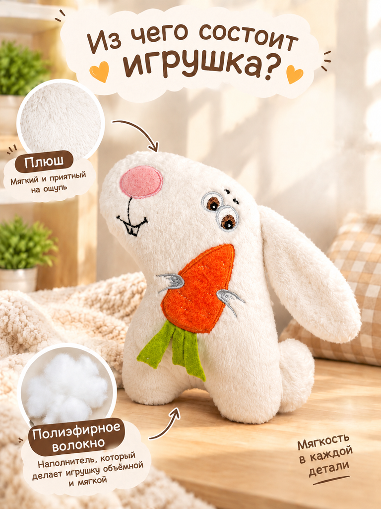 Мягкая игрушка Штучки к которым тянутся ручки заяц - фото 1