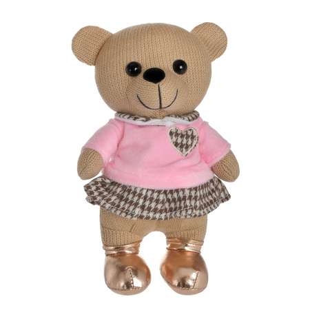 Мягкая игрушка Knitted Abtoys Мишка вязаный девочка в розовом джемпере 22см