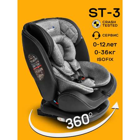Автокресло Amarobaby ST-3 Isofix 0+/1/2/3 (0-36 кг) серый