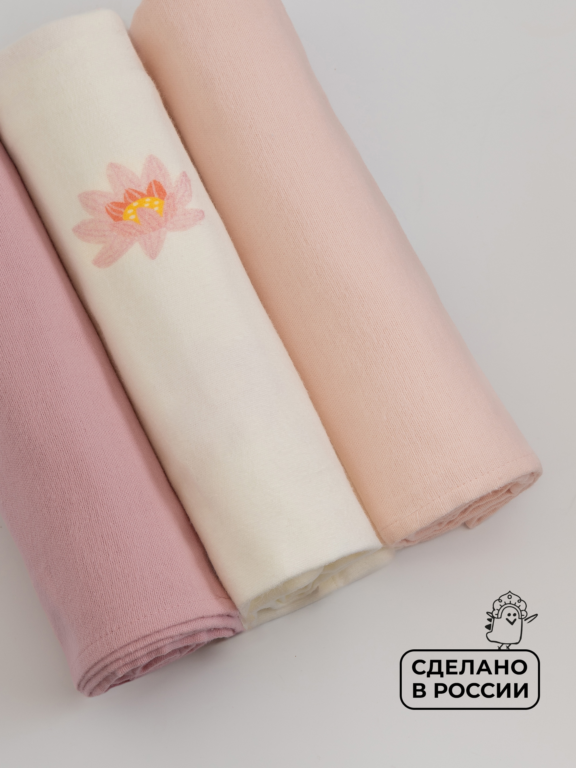 Пелёнка BUBA KIDS Кувшинка/Пыльная роза/Пудра фланель 95х115 см 3 шт. - фото 8