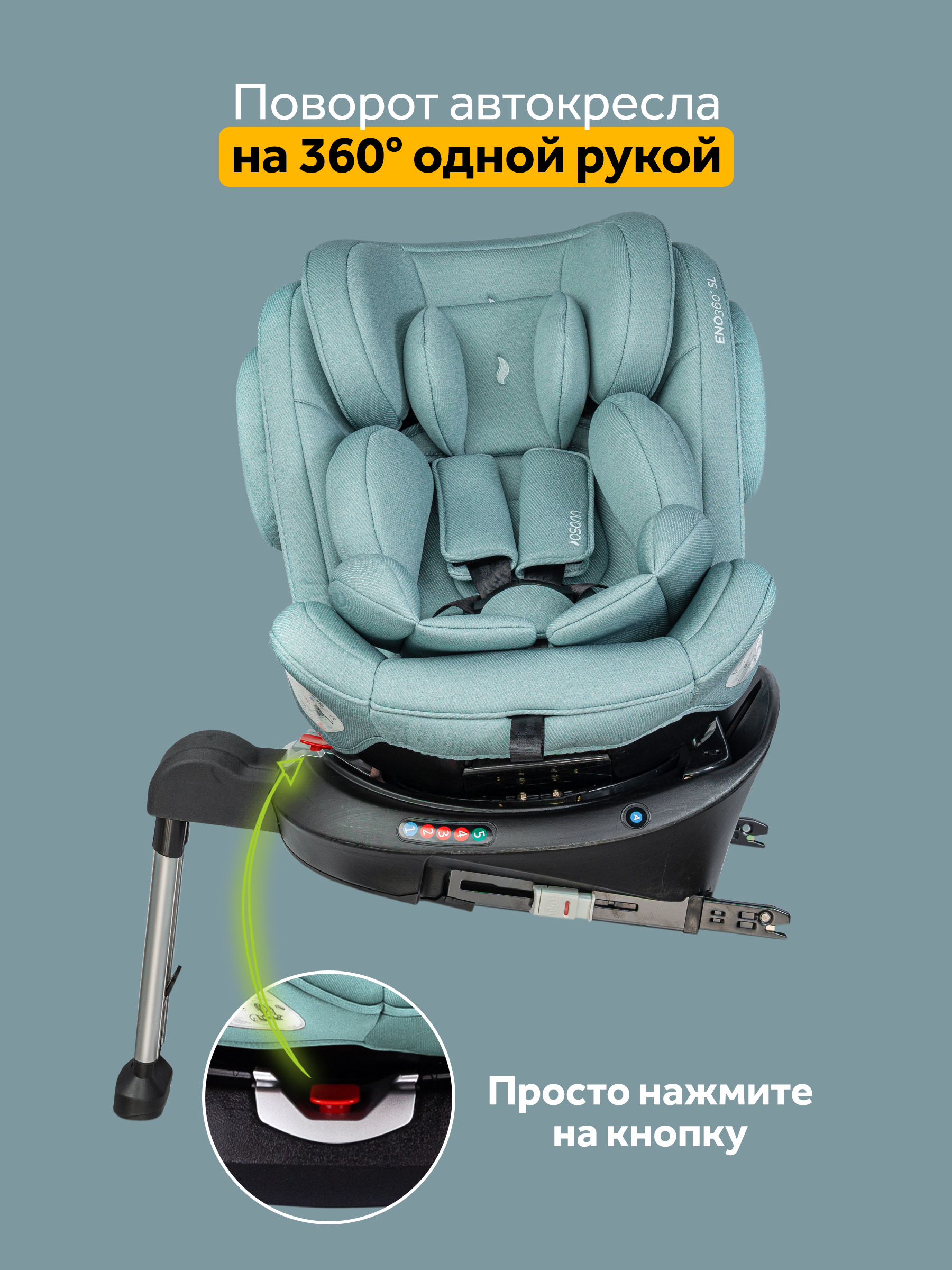 Автокресло Osann Eno 360 SL Sky 0-36 кг Isofix 0+/1/2/3 (0-36 кг) бирюзовый - фото 4
