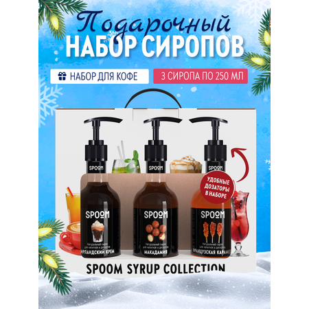 Набор сиропов SPOOM Ирландский крем Французская карамель Макадамия для кофе 3шт 250мл + 3 дозатора