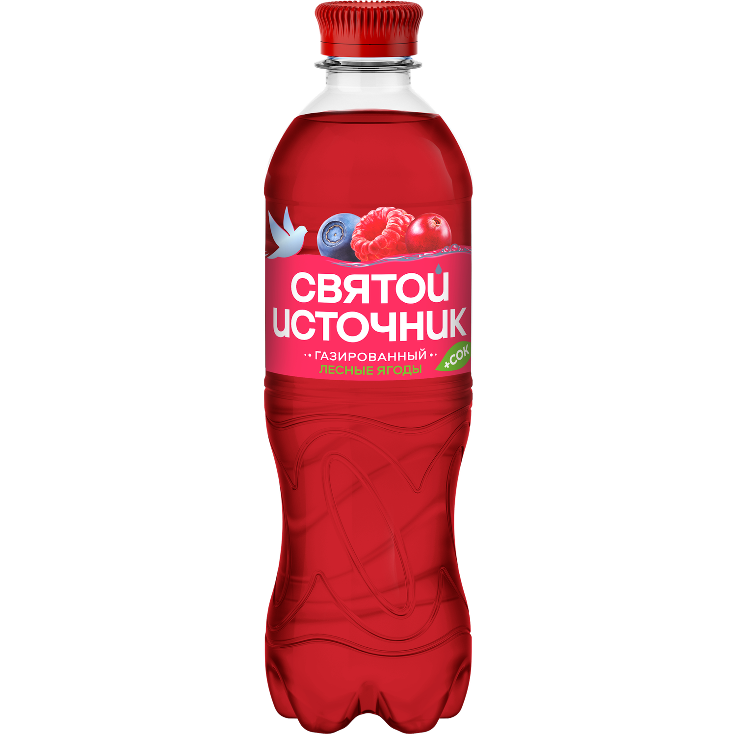 Напиток безалкогольный Святой Источник Вода + Сок со вкусом лесных ягод газированный 0.50л ПЭТ - фото 1