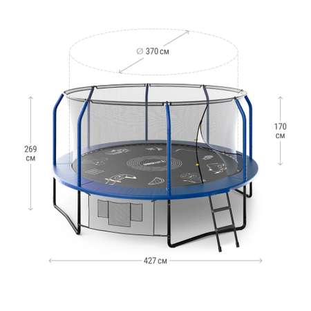 Батут каркасный Supreme Game UNIX line 14 ft Blue общий диаметр 427 см до 170 кг диаметр прыжковой зоны 370 см