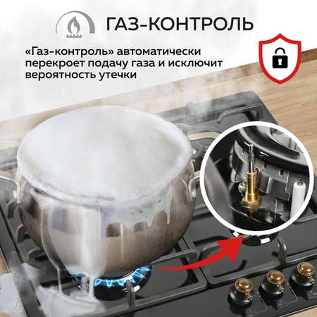 Варочная панель GFGRIL GF-HBG184B rustic 60 см автоподжиг чугунные решетки wok конфорка цвет черный