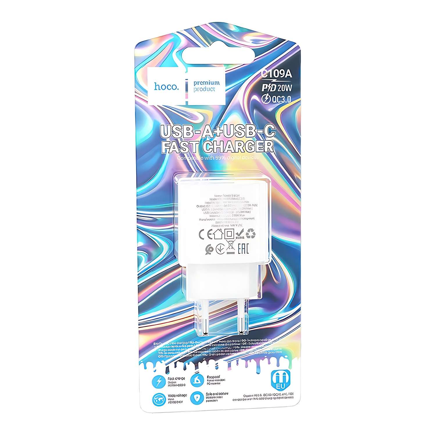 Сетевое зарядное устройство hoco C109A Fighter 1*USB 1*USB-C 3А - фото 2