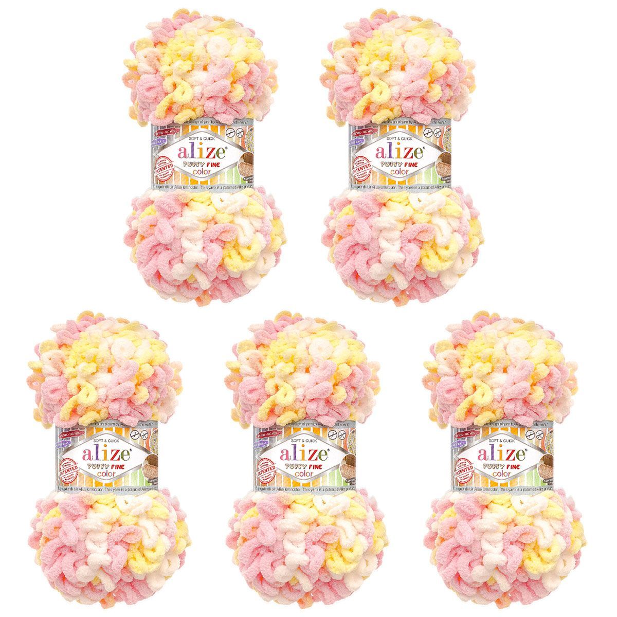 Пряжа для вязания Alize puffy fine color 100 г 14.5 м микрополиэстер плюшевая мягкая 6367 секционный 5 мотков - фото 3