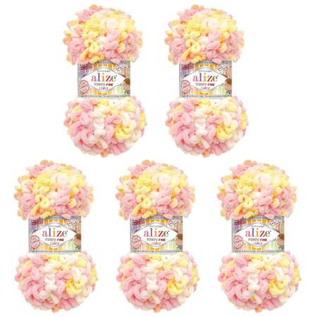 Пряжа для вязания Alize puffy fine color 100 г 14.5 м микрополиэстер плюшевая мягкая 6367 секционный 5 мотков