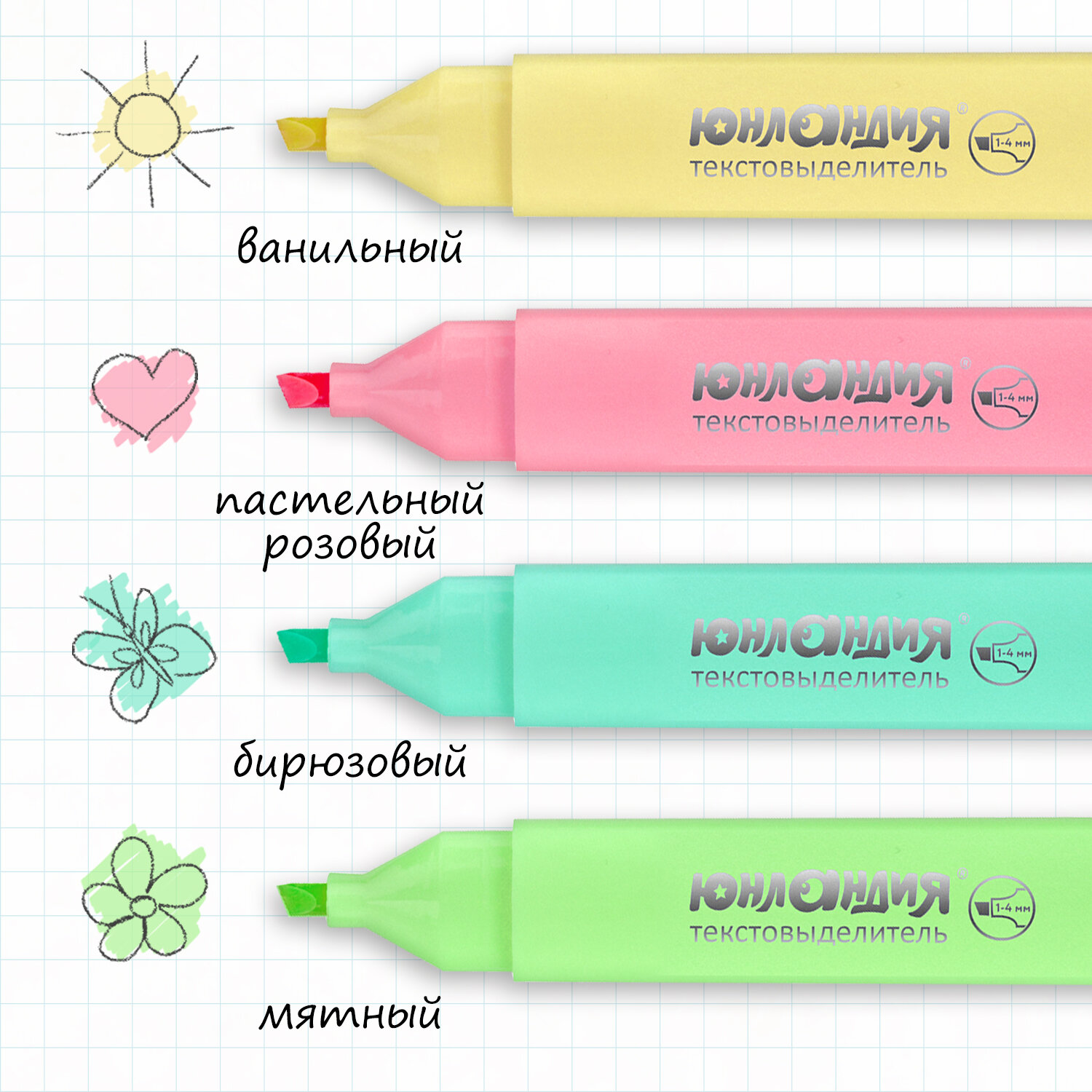 Текстовыделители Юнландия 4 цв. - фото 4