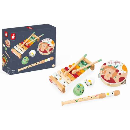 Игрушка музыкальная Janod металлофон, бубен, флейта, кастаньеты