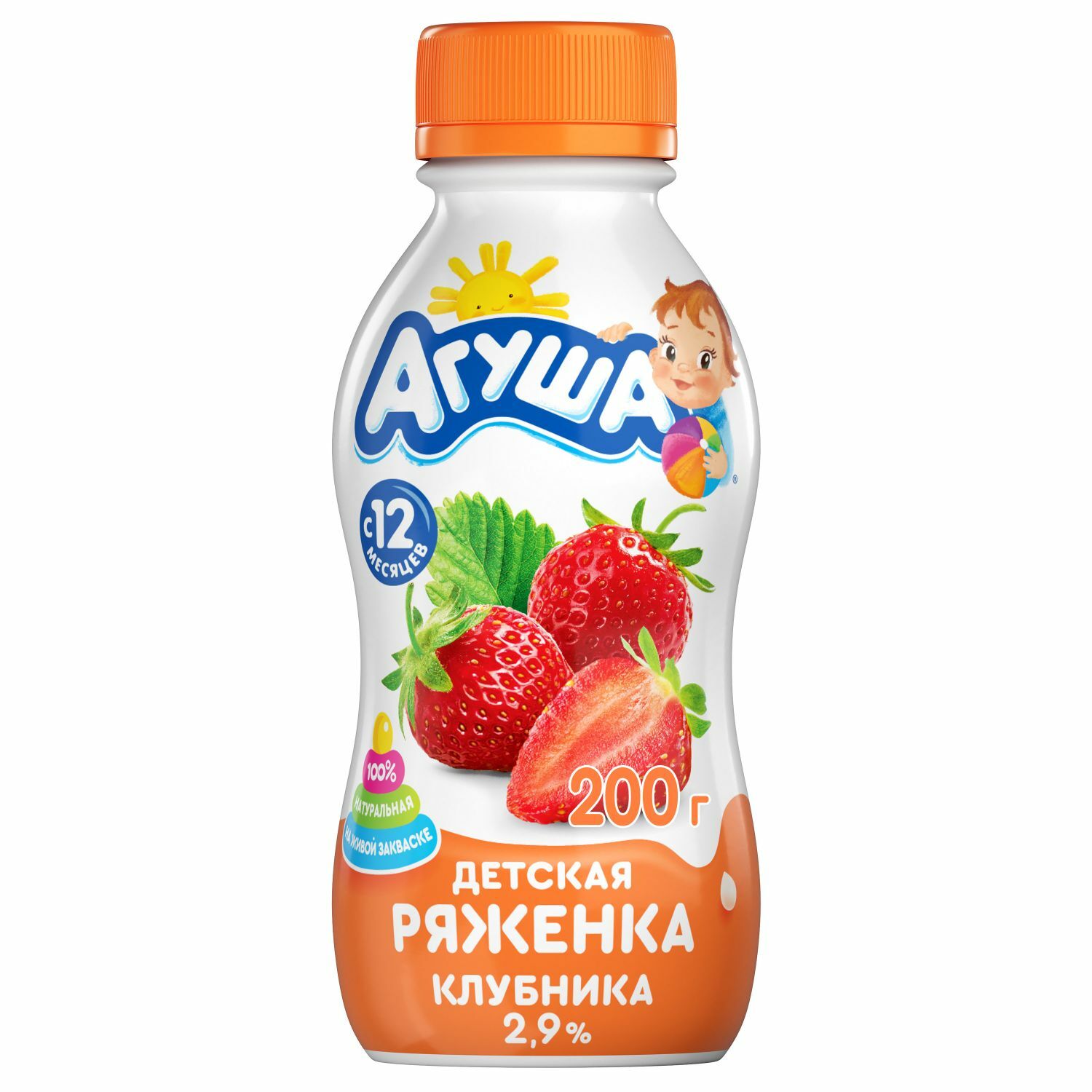 Ряженка Агуша клубника 2.9% 0.2л с 12месяцев - фото 1
