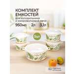 Комплект емкостей Phibo для холодильника и микроволновой печи с декором 0.95лx2+2.0лx2+3.1л бежевый