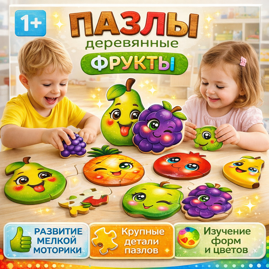 Пазл tomkiDM веселые фрукты деревянный - фото 1