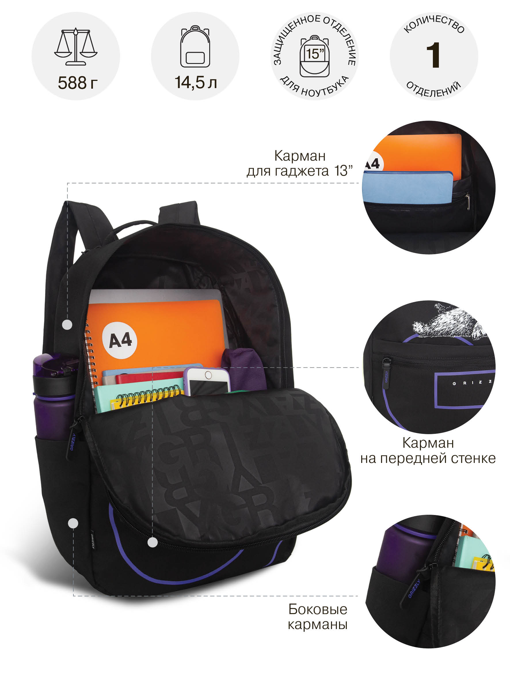 Рюкзак Grizzly мужской - фото 7