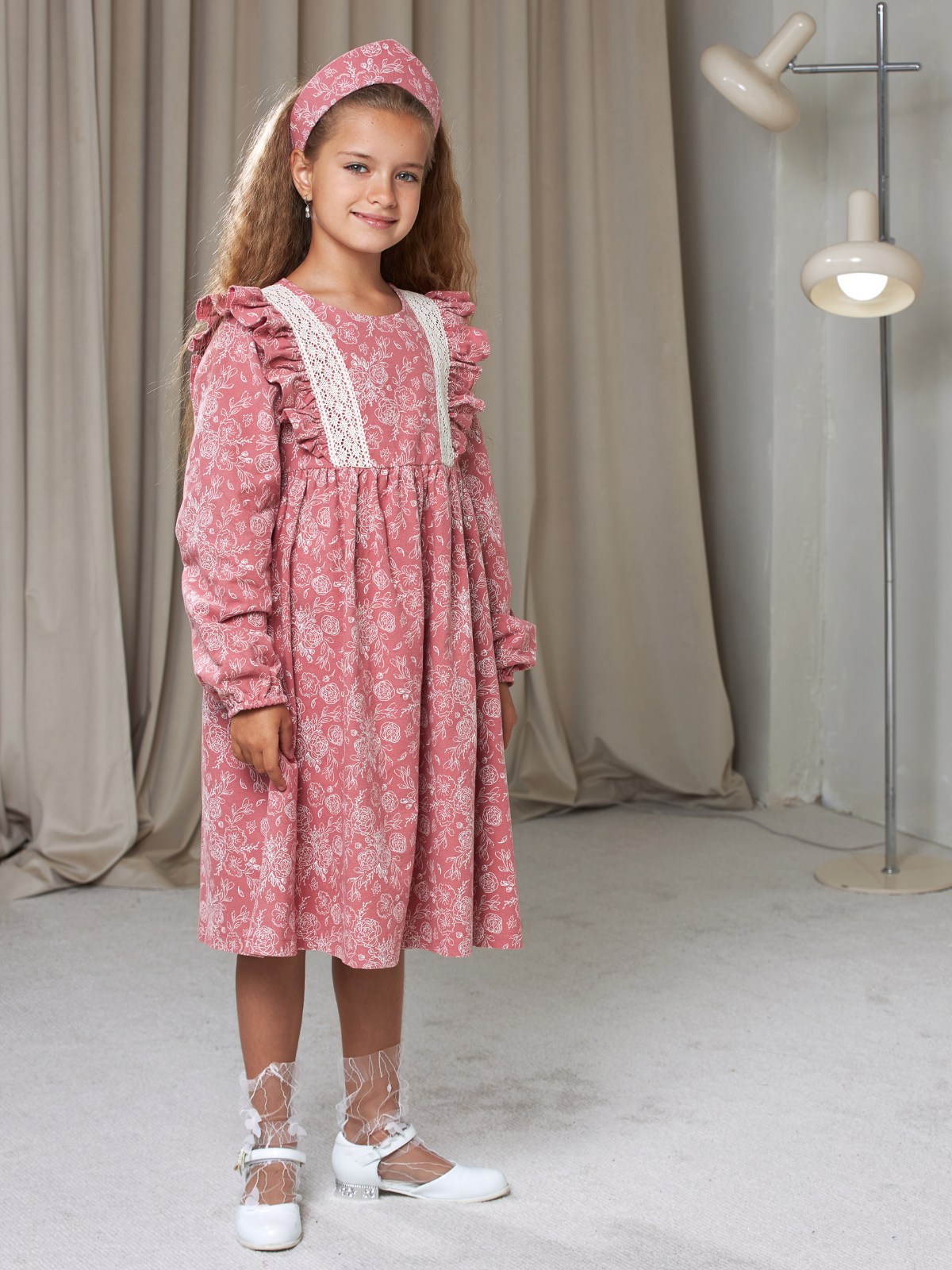 Платье MOUN платье_фланель/кружево_розы - фото 1