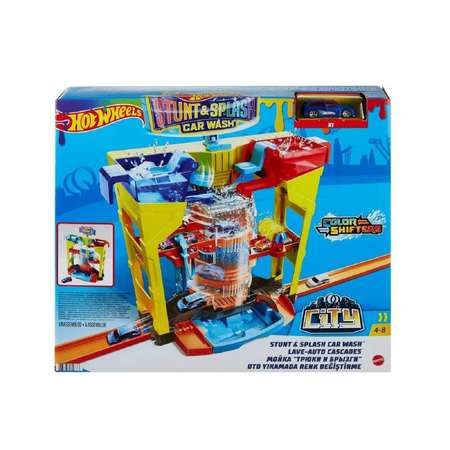 Парковка Hot Wheels Мойка Трюки и брызги многоуровневый, с лифтом