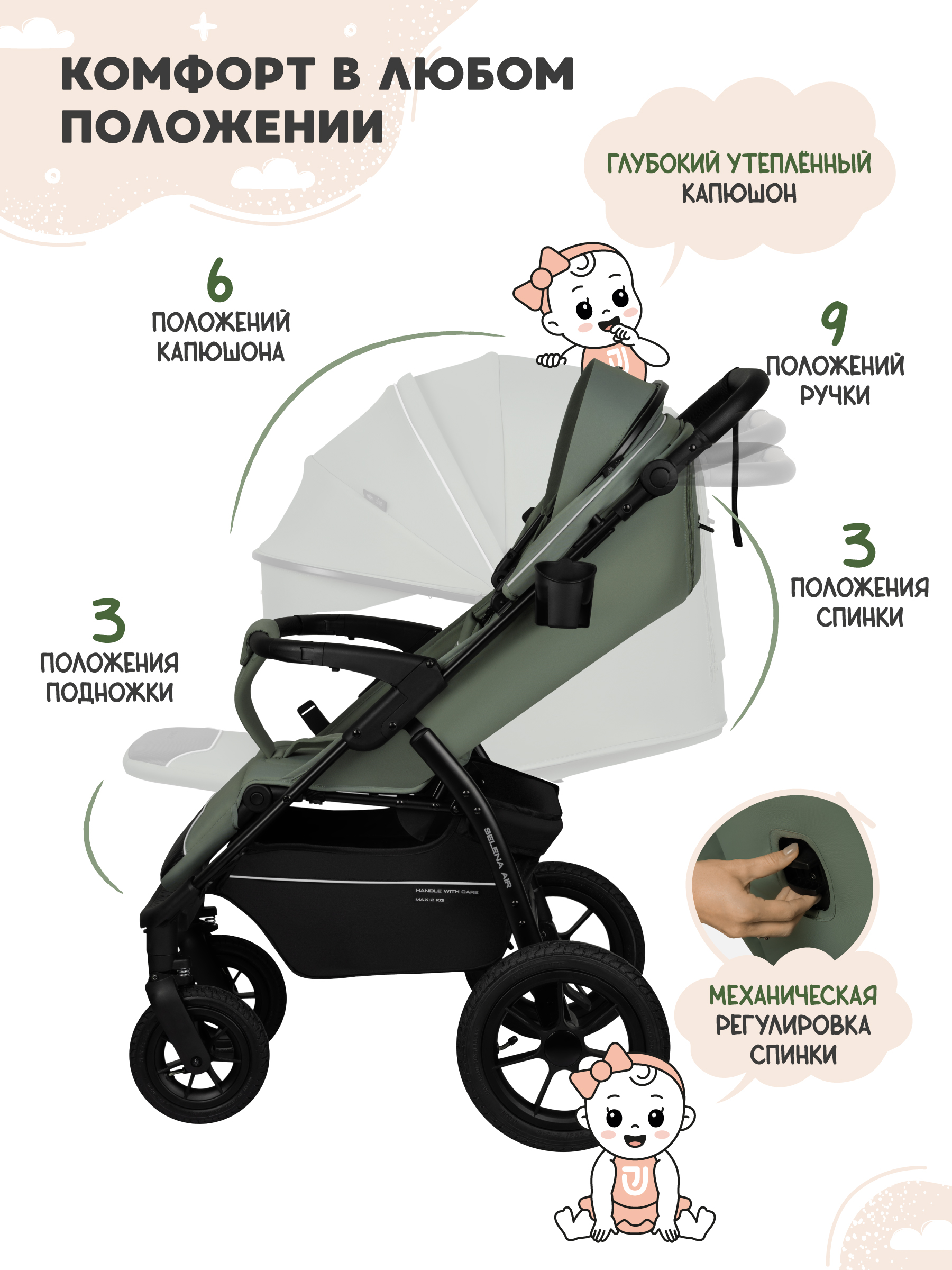 Коляска прогулочная JOVOLA Selena Air new зеленый - фото 8