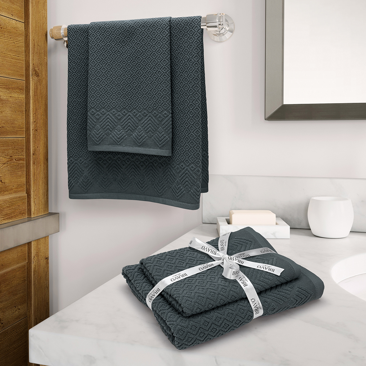 Полотенце BRAVO Ромб 50*70 + 70*120 серый 2 шт. - фото 5