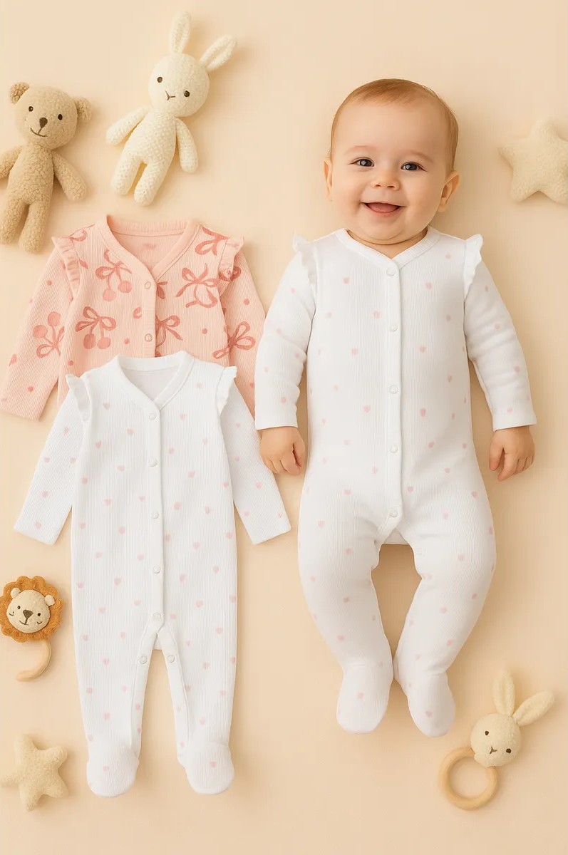 Комбинезон 2 шт Mark Formelle (Марк Формэль) 14007-2/сердечки на белоснежном +бантики на персике - фото 1