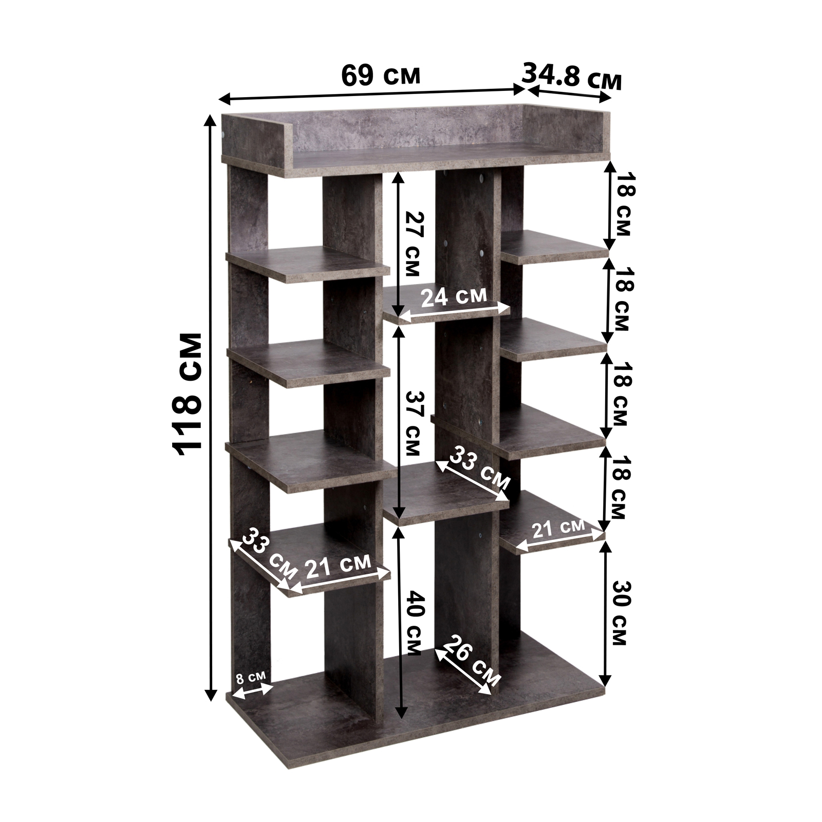 Обувница стеллаж LETTA Ultra Plus Цвет Цемент темный молет 690х1184х348 - фото 2