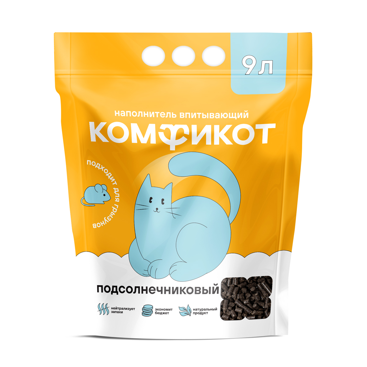 Наполнитель КОМФИКОТ подсолнечниковый 9 л 3 кг впитывающий, растительный - фото 2