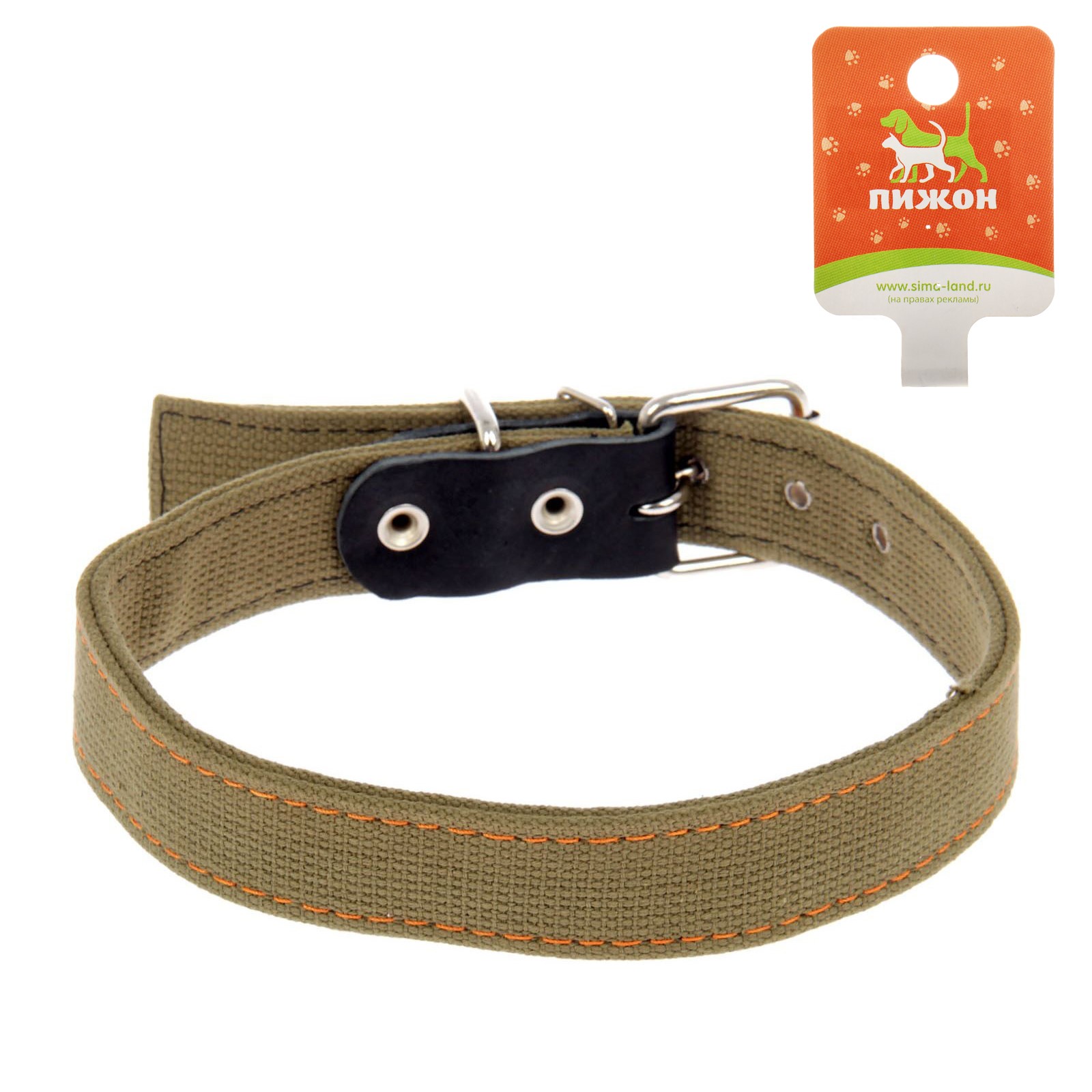 Ошейник Пижон брезентовый двухслойный 72х3.6 см хаки - фото 2