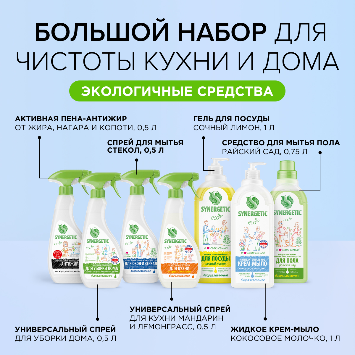 Набор для уборки Synergetic универсальных средств для кухни и дома - фото 2