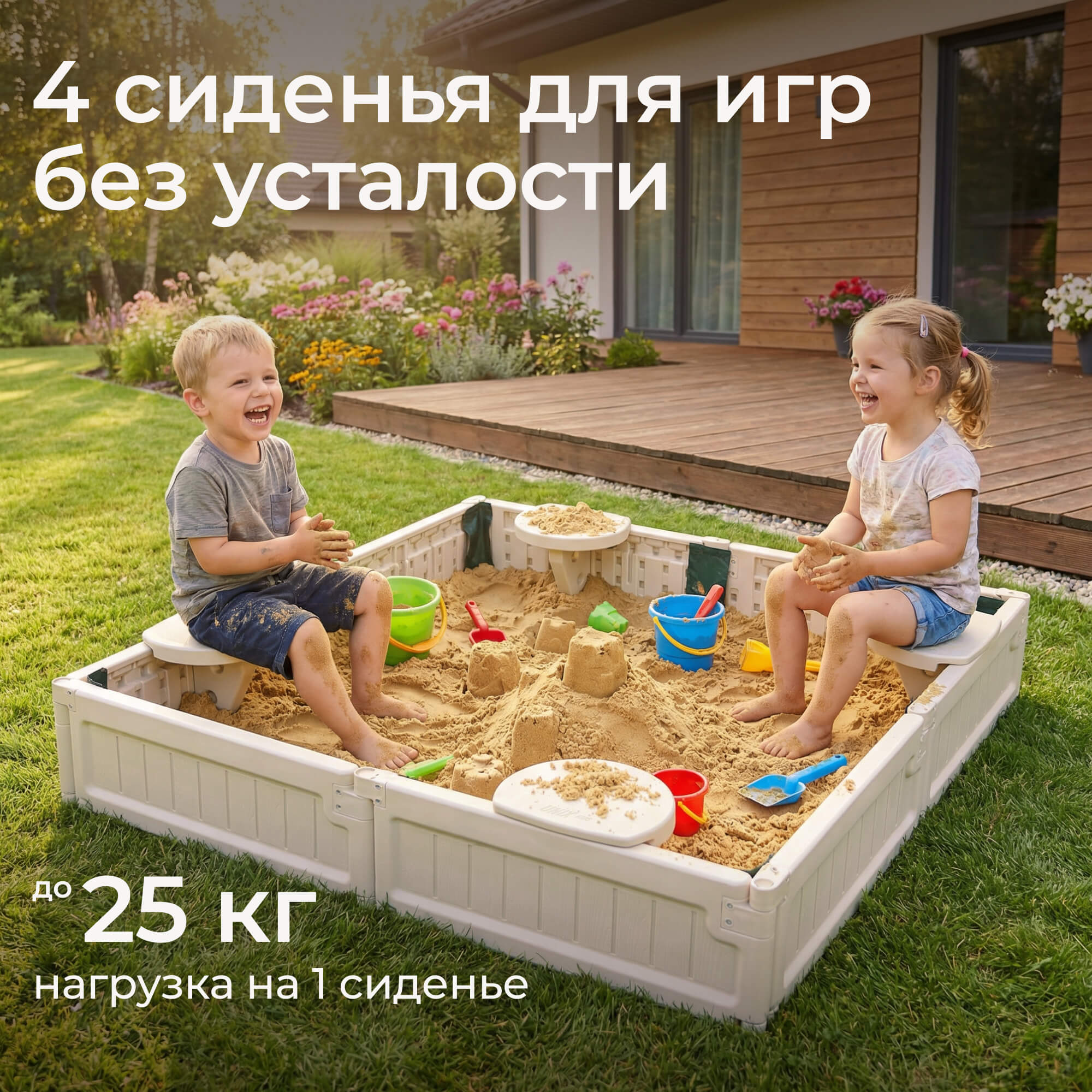 Песочница детская UNIX Kids квадратная 123х123 см пластиковая - фото 6