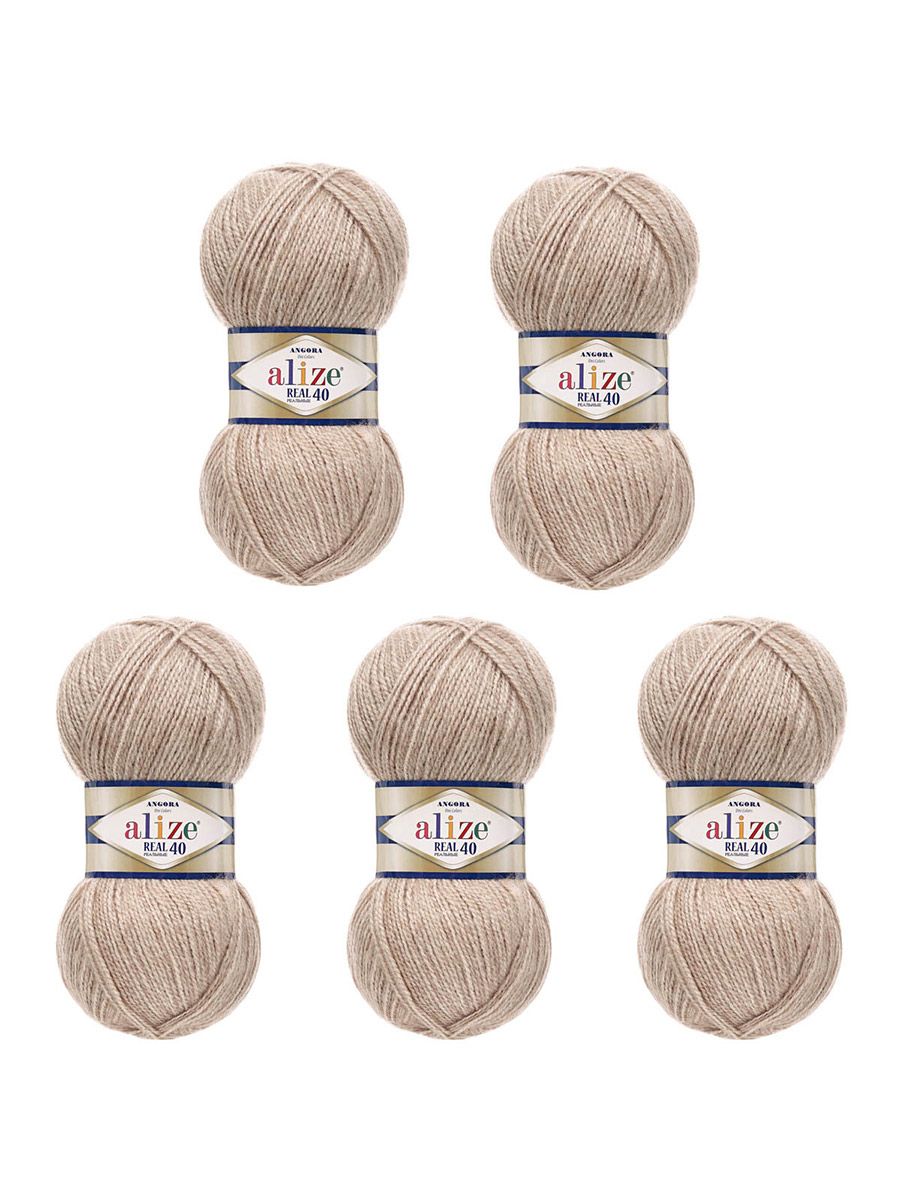 Пряжа Alize мягкая для вязания Angora real 40 100 гр 430 м 5 мотков 152 беж меланж - фото 6