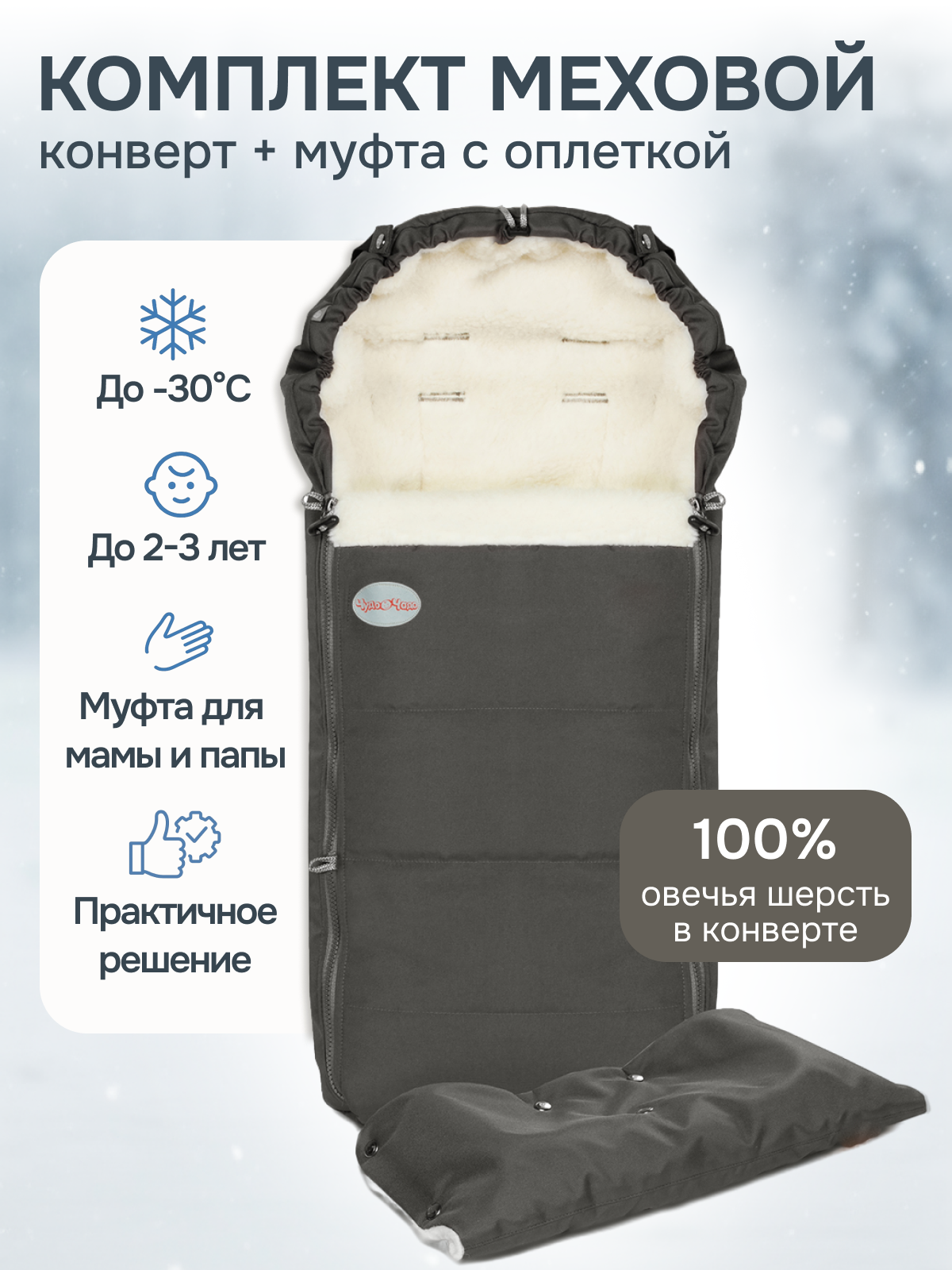 Конверт в коляску Чудо-Чадо Frost серый - фото 1