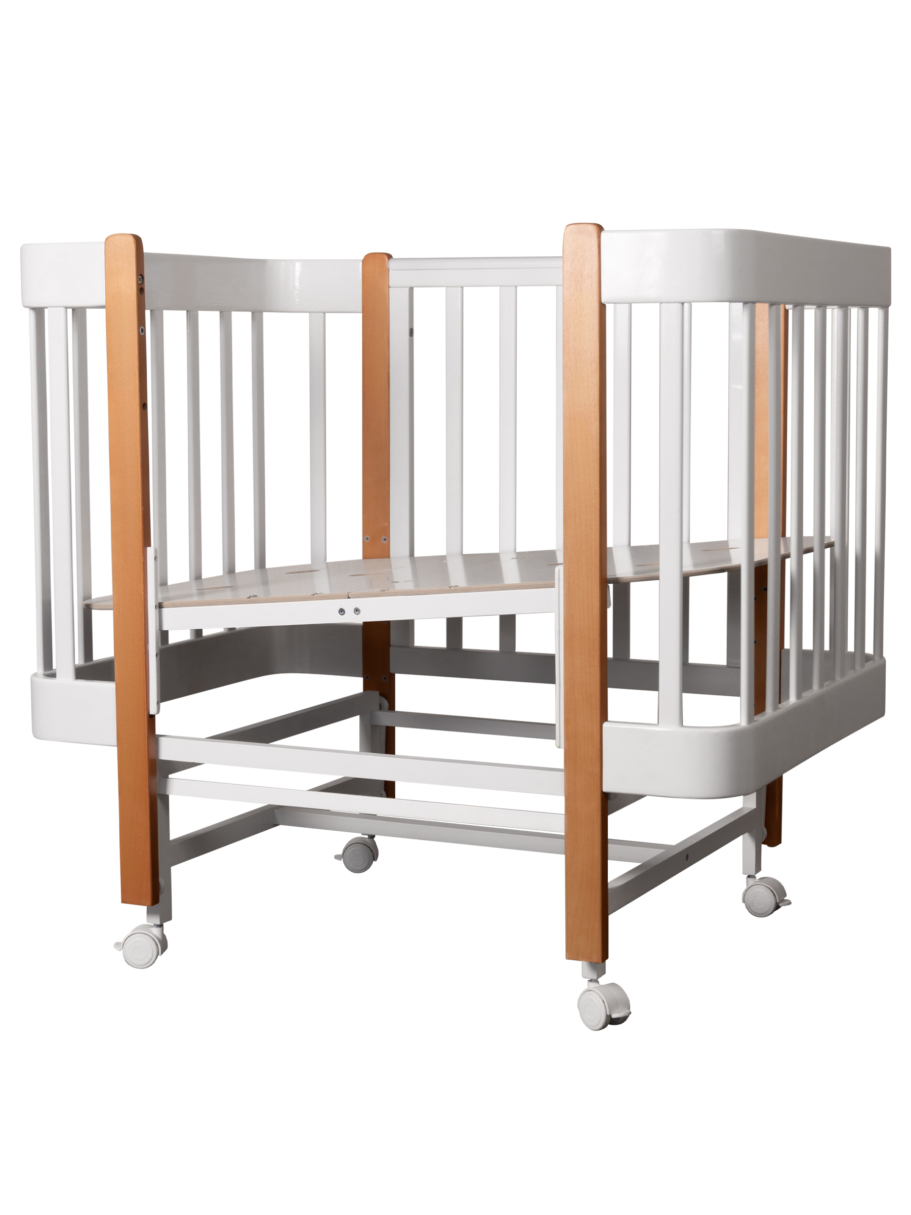Детская кроватка Ingo Tiny белый-натуральный, продольный маятник - фото 8