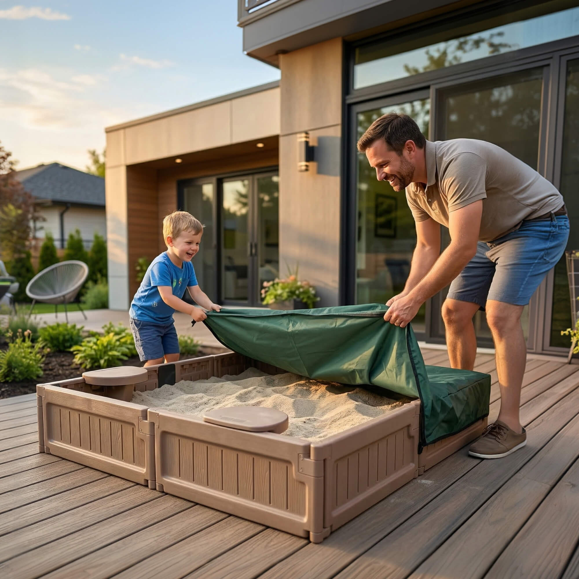 Песочница детская UNIX Kids квадратная 123х123 см пластиковая - фото 10