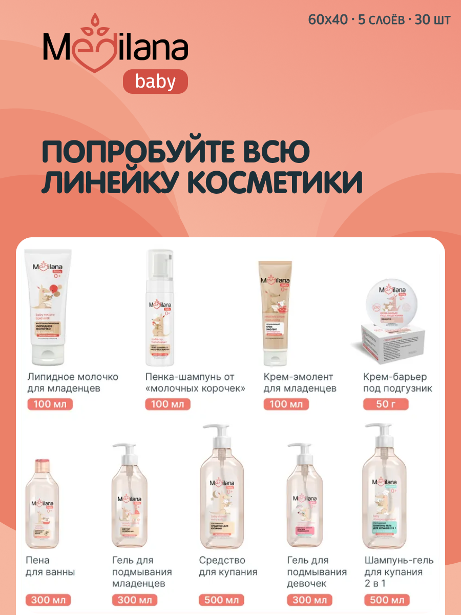 Пелёнки одноразовые MEDILANA 40х60 см 30 шт. - фото 10