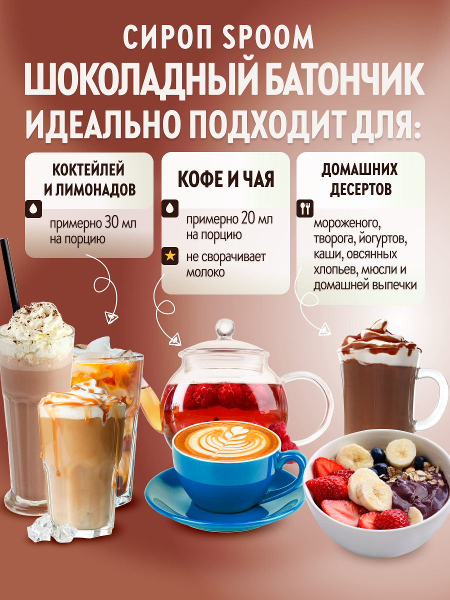Сироп SPOOM Шоколадный батончик 1л для кофе коктейлей и десертов - фото 3