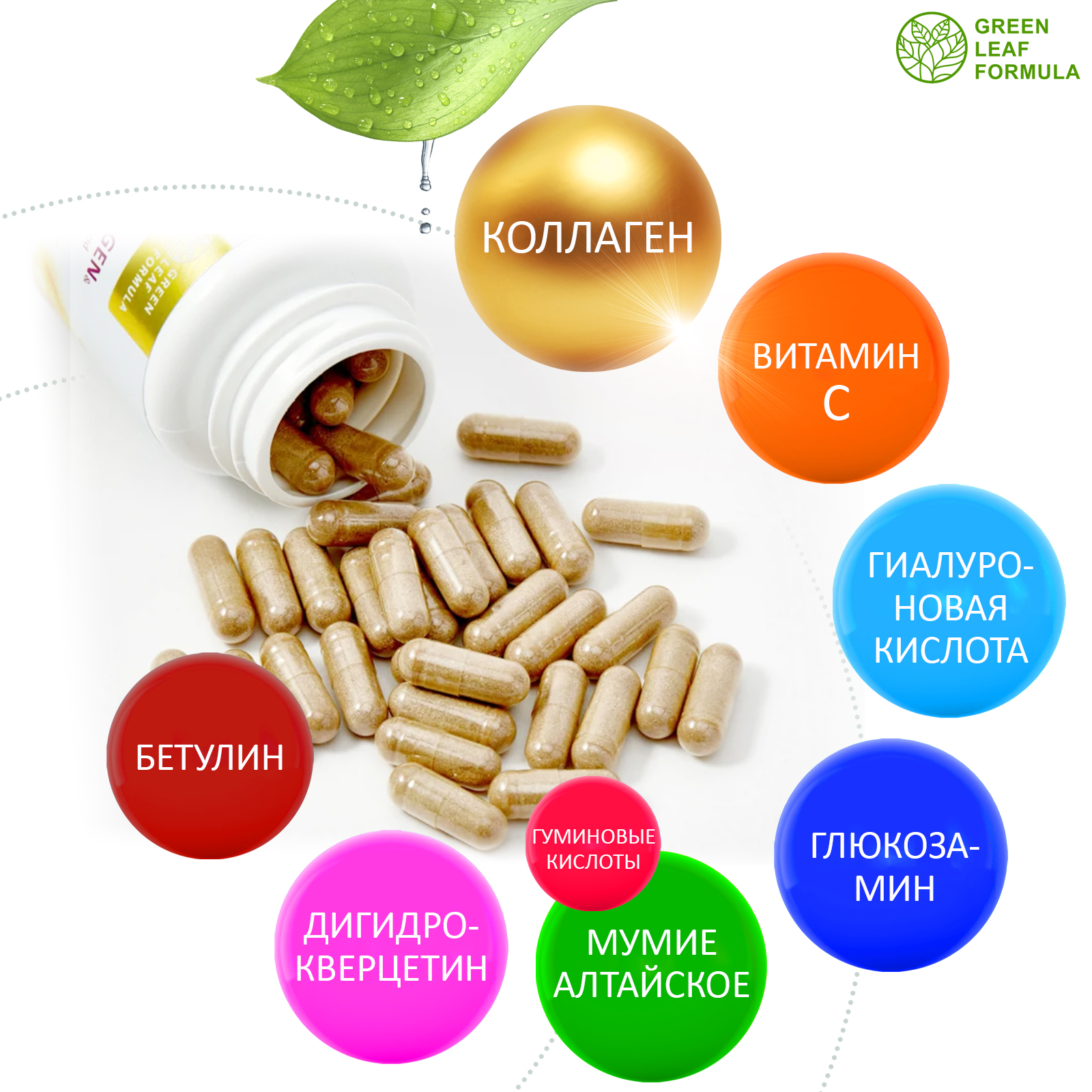 Набор витамины для женщин Green Leaf Formula коллаген витамин С гиалуроновая кислота биотин витамины для кожи волос для суставов - фото 12
