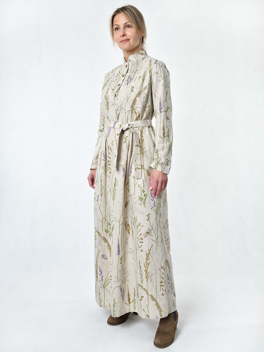 Платье Льняная Горница пл025-02/бежевый-зеленый - фото 5