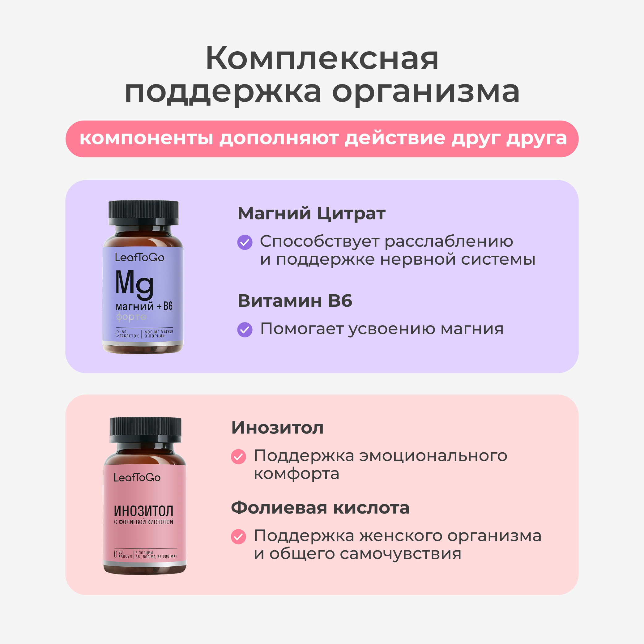 Магний Цитрат В6 и Инозитол LeafToGo Набор витаминов - фото 2