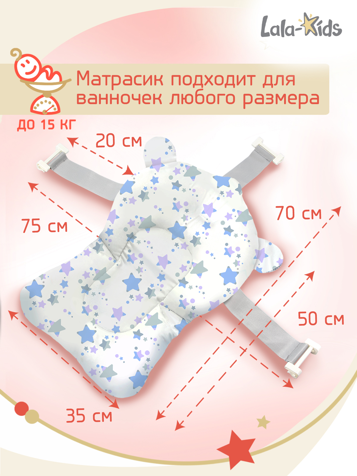 Складная ванночка для купания LaLa-Kids с термометром складным ковшом и матрасиком в комплекте - фото 19