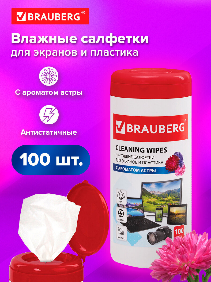 Моющее средство Brauberg для экранов 100 шт. - фото 1