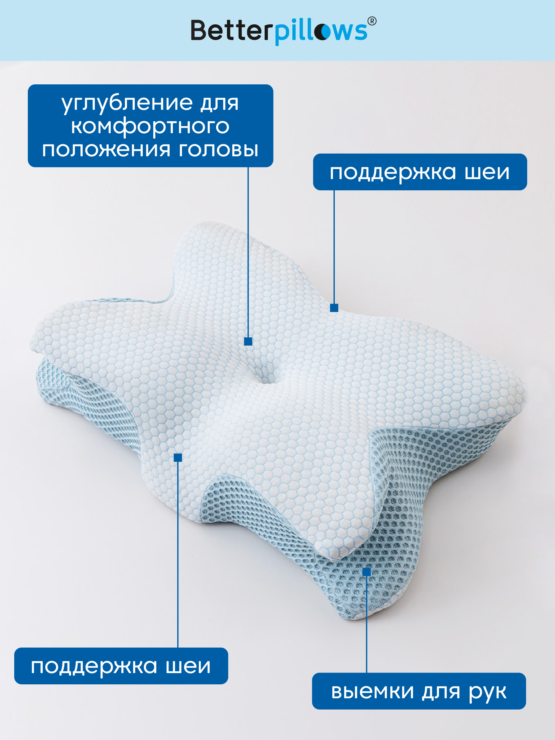 Подушка ортопедическая для сна Betterpillows с эффектом памяти для взрослых и детей - фото 2